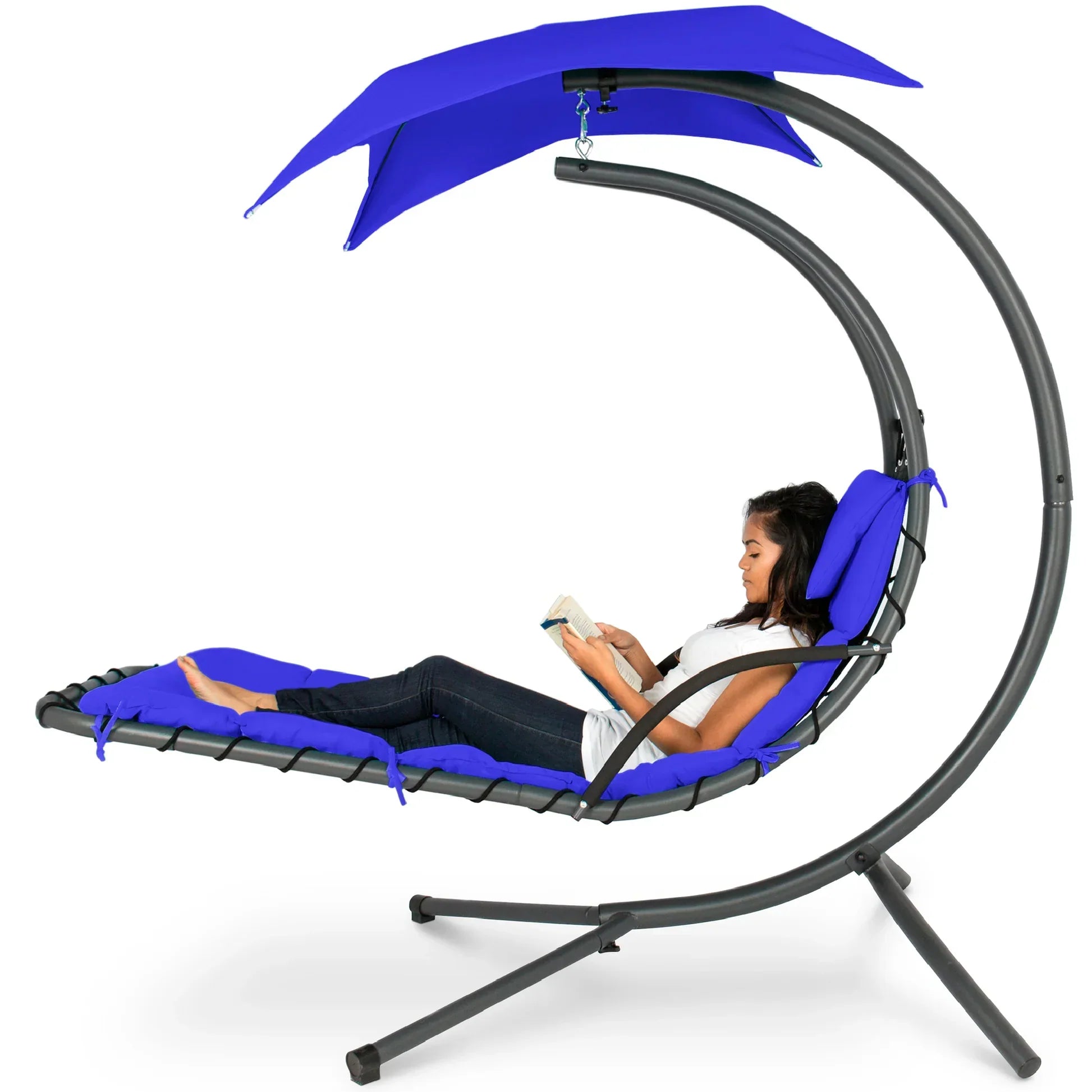 Curved Hanging Chaise with Canopy (Optional LED Light)
