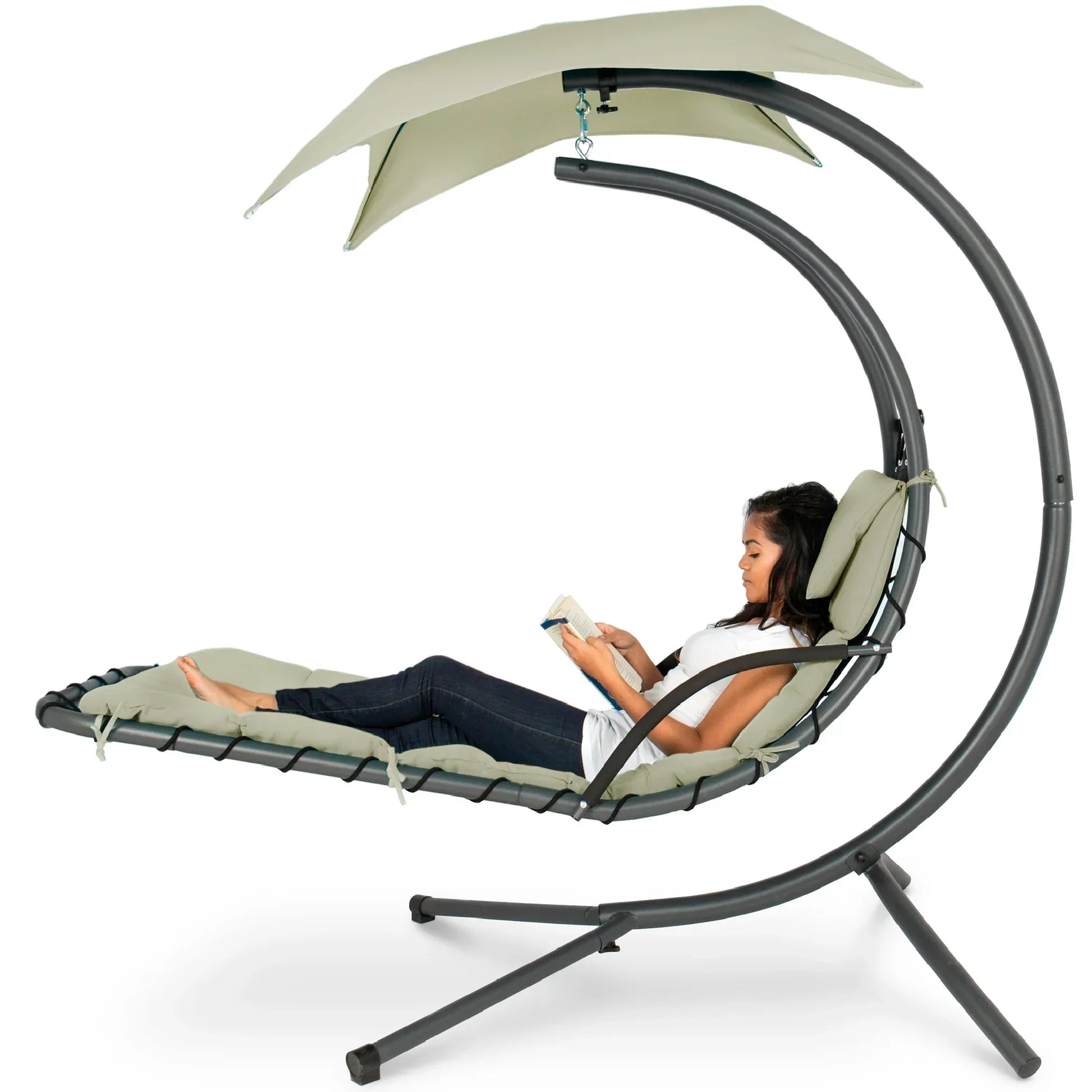 Curved Hanging Chaise with Canopy (Optional LED Light)