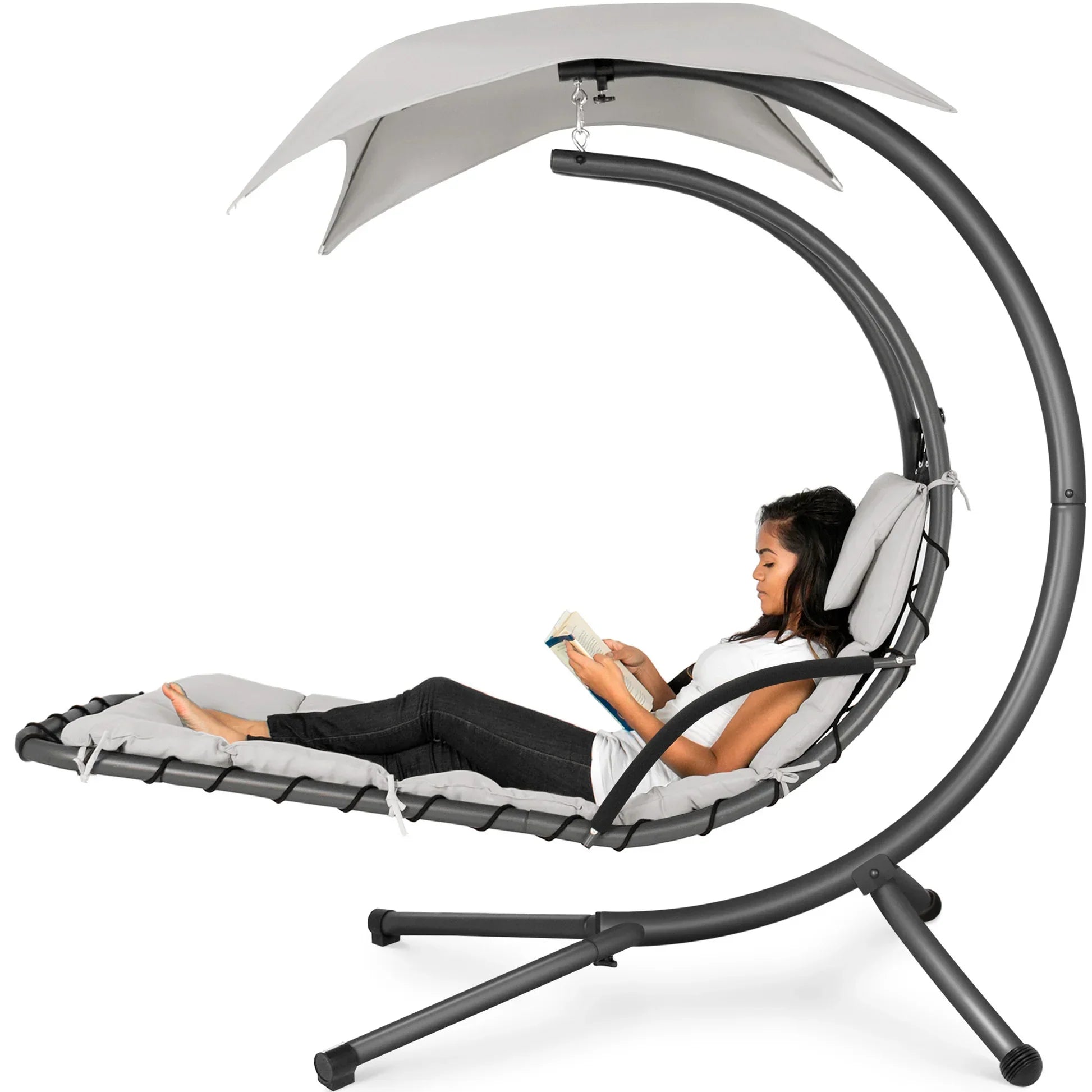Curved Hanging Chaise with Canopy (Optional LED Light)
