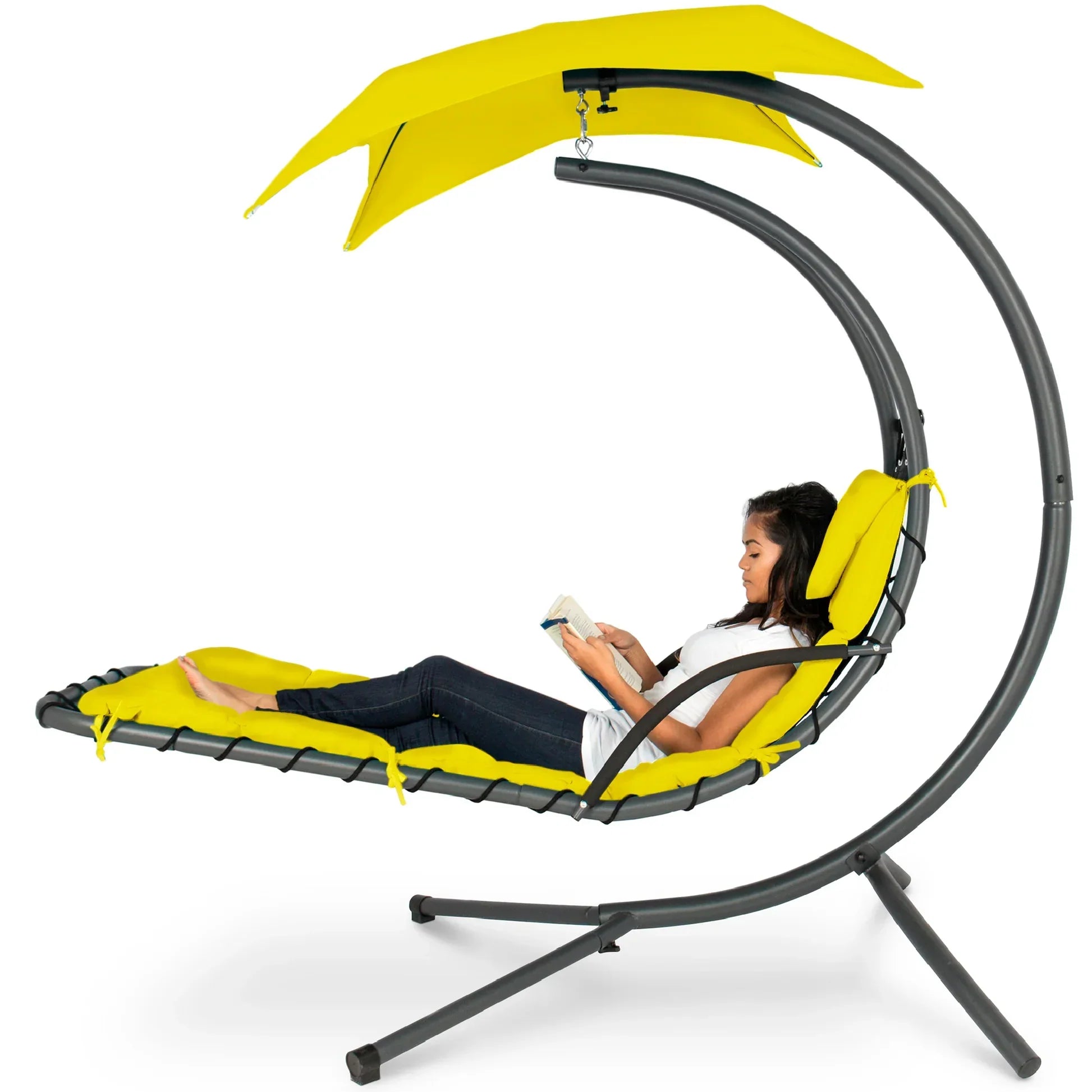 Curved Hanging Chaise with Canopy (Optional LED Light)